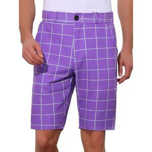 Plaid Shorts Flat Front Color Block Checked Golf Shorts Purple